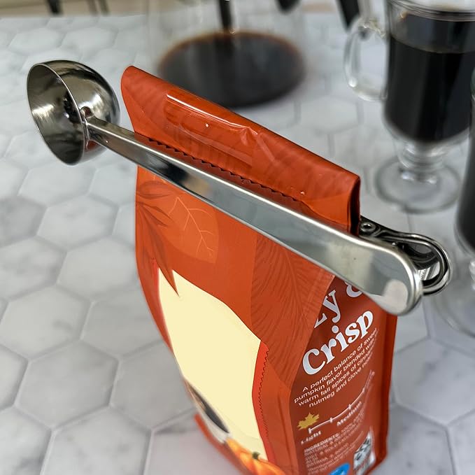 R&M Stainless Steel Coffee Scoop with Coffee Bag Clip, Multipurpose Spoon with Closure Clip, Measuring Spoon