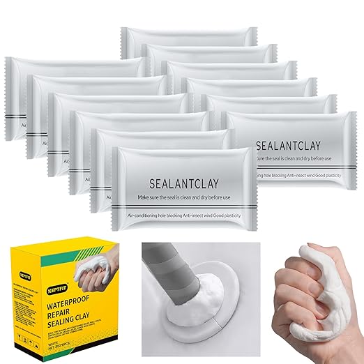 New Type White Waterproof Sealant Mastic, Repair Sealing Clay, Quick Mending Mud for Drain Connection, Wall Hole, Air Conditioning Hole Waterproof Seal Putty (12-Pack)