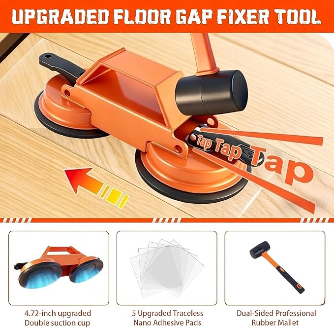 Floor Gap Fixer Tool, Heavy Duty Suction Cup Flooring Tool For Laminate & Vinyl Plank Grabber Gap Repair Kit, 300 Lbs Suction, Anti-Drop Metal Shell, Durable & Non-Destructive Flooring Tools.