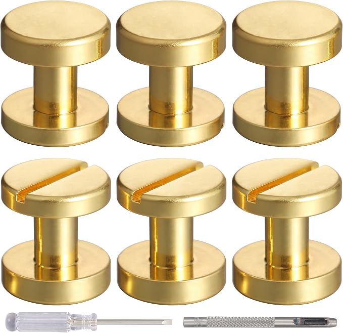 Notgia 6 Sets 10x6MM Brass Chicago Screws Rivets for Leather Binding Screws Studs Purse Hardware Spikes and Studs for Repair Decorate Clothing Shoes Belt Collar Leather Craft (Gold)