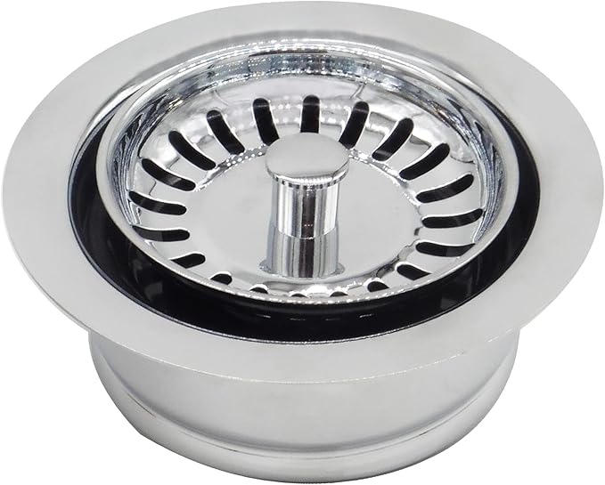 Westbrass CO2165S-26 COMBO PACK 3-1/2" Post Style Large Kitchen Sink Basket Strainer and Waste Disposal Drain Flange with Basket Strainer, Polished Chrome