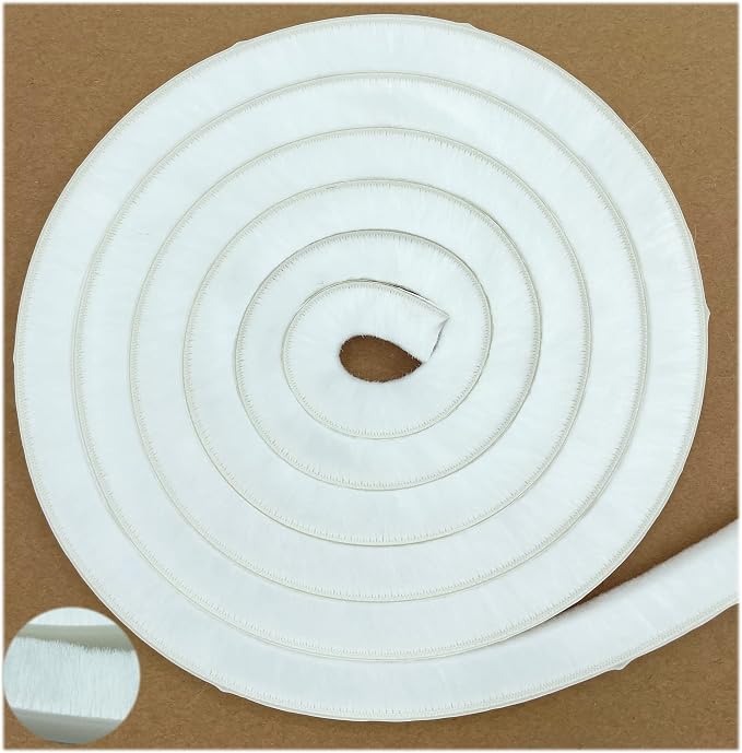 32 Ft Weather Stripping Self Adhesive Seal Strip Weatherstrip for Windows and Doors House Soundproofing(32ft x11/32 Backing x 9/16 Brush inch, White)