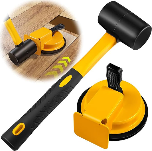 Floor Gap Fixer Tool with Rubber Mallet, Iron Body & Strong Suction Cup, Includes 5 Sticky Pads for Laminate, Vinyl, Wood & Tile Flooring Installation and Repair