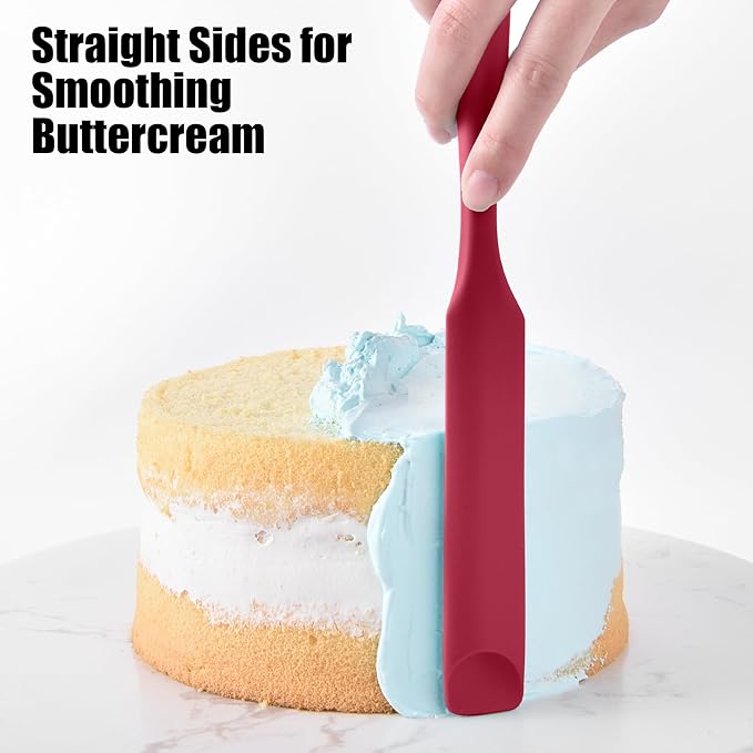 Doosu Silicone Jar Scraper Spatula, 600°F Heat Resistant Rubber Scraping Tool for Jam Nut Butter Sourdough, Flexible Skinny Cream Spreader Long Slim Kitchen Spurtle for Jar Blender Bottle (Red)