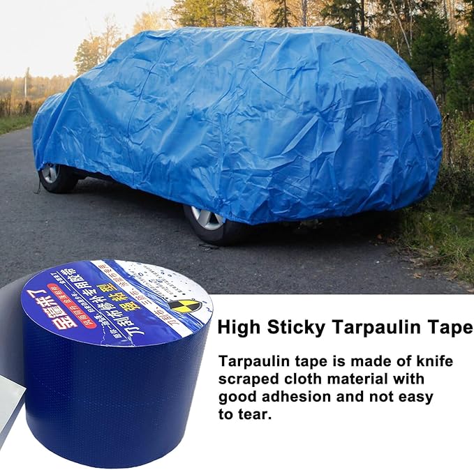 Tarpaulin Repair Tape, 3.15IN*16.4FT Blue Waterproof Tarp Repair Tape Patch, Heavy Duty RV Covers Tent Repair Tape for Truck Camper Travel Trailer Boat Covers