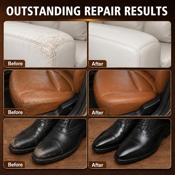 Brown Leather Repair Kit for Furniture, Car Seats, Couch, Steering Wheel, Leather and Vinyl Repair Kit with Super Easy Instructions, Efficiently Repairs Scratches, Peeling, Tears, Holes of All Leather