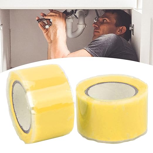 Self Fusing Silicone Tape High Temperature Adhesive Tape for Plumbing Repairs Hose Leak Fixing 2 Rolls 1.5m x 2.5cm (Yellow)