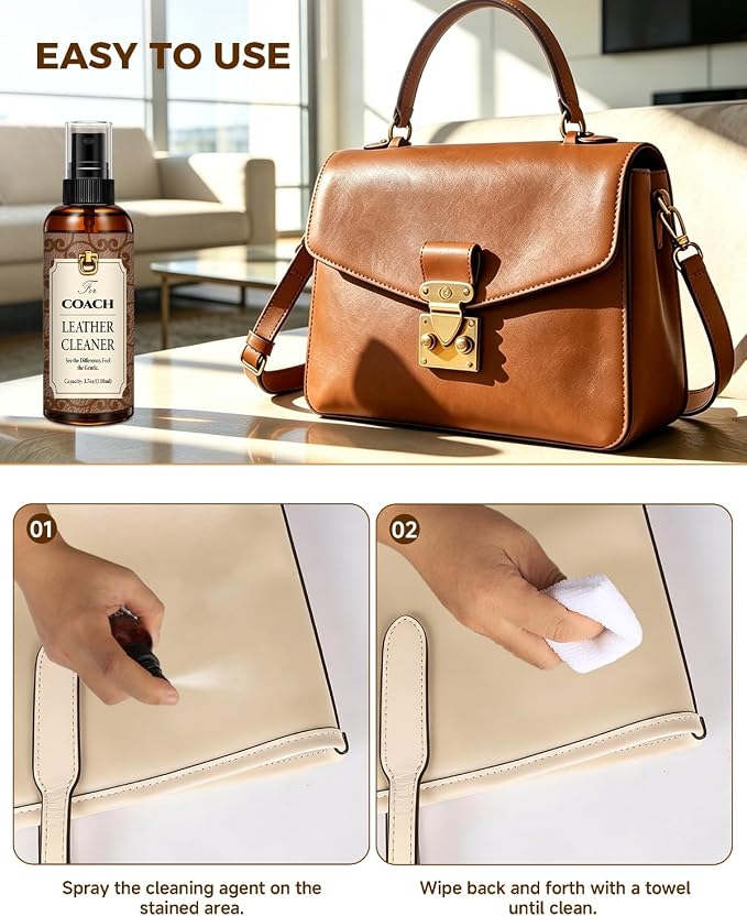 Leather Cleaner Set for Coach, Powerful Stain Removal with Gentle Care, Cleaning Kit for Coach Handbags, Wallets, Purses and Other Luxury Bags
