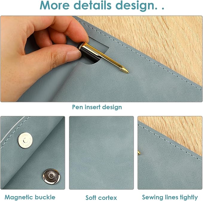 PU Leather Document File Folder,Thin A4 Folder Envelope File Organizer Storage Bag, Receipt Contract Case with Magnetic Closure (Blue)