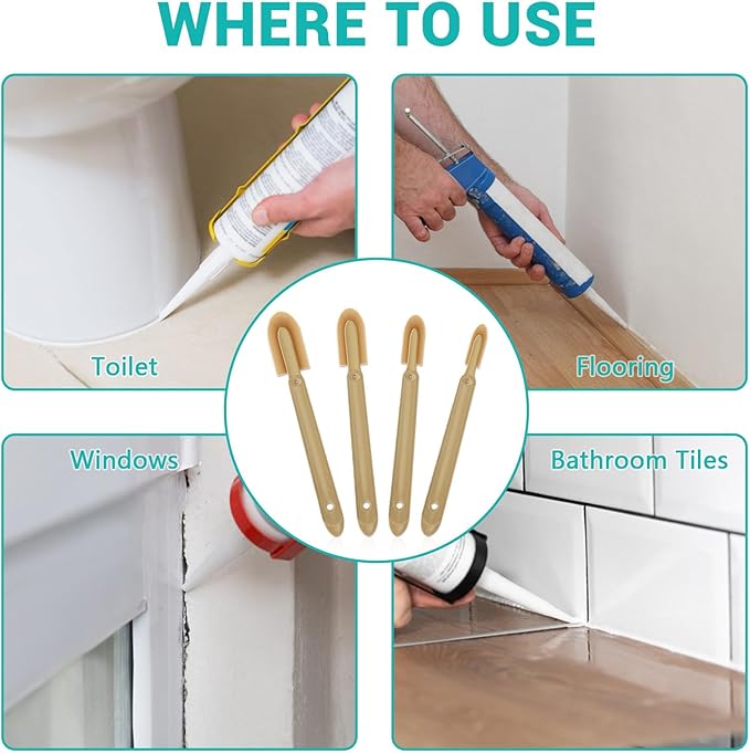 Huakaile 4 Size Set Rubber Caulking Tool, Premium Smooth Caulking Spatula Tool, Sealant Caulk Finishing Tool, Grout Applicator Tool for Tile Spreader Brick Skirting Kitchen Bathroom (4)