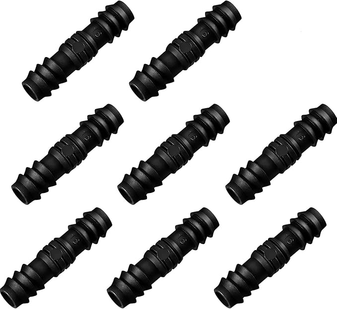 Maitys 8 Pieces 1/2 Inch Drip Irrigation Fittings Parts Soaker Hose Repair Kit Inline Barb Drip Irrigation Hose Connectors Plastic Tubing End Stop for Garden Lawn Sprinkler Systems(Joiner)