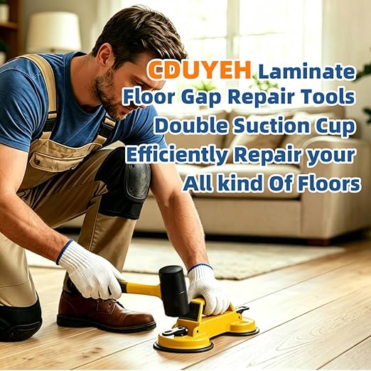 Floor Gap Fixer Tool Enhanced Suction Cup 45°Striking Surface Floor Laminate Flooring Tools with Suction Cup and Mallets and 6pcs Sticky Pads Slot Cutter for Vinyl Flooring Repair Tool (Yellow)