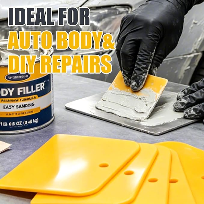 6PCS Flexible Plastic Body Filler Spreaders, Reusable Auto Body Repair Putty Scrapers, 4/5/6 Inch Curved Surface Applicator for Car Body Filler, Putty, Glaze, Caulk and Home Wall Repair