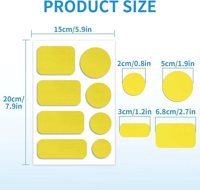 Waterproof Self-Adhesive Nylon Patches for Tent Repair Kit, 24pcs Outdoor Gear Tenacious Repair Tape, Fabric Patches for Clothes, Down Puffer Jacket, Tent, Sleeping Bag, Backpack, Fluorescent Yellow