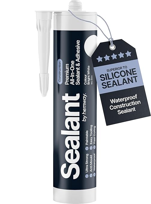 Bright White Construction Sealant & Adhesive All-in-One Hybrid Polymer | Superior to Silicone Bathroom Caulk Sealant | Waterproof, Odorless, Paintable Caulk | Kitchen Bathroom Outdoor 300 ml 1 Pack