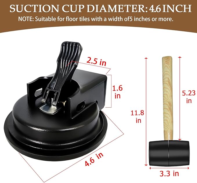 Heavy Duty Floor Gap Fixer Tool with Wooden Handle Rubber Hammer, Floor Gap Fixer Tool, Floor Suction Cup Tool - Enhanced Vacuum Suction Cup for Laminate, Vinyl, Wood Floor Repairs