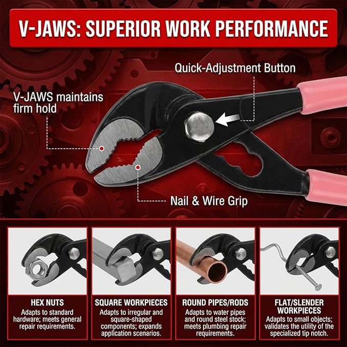 Water Pump Pliers, 5 Inch Fast Adjustable Pliers V-Jaw Tongue and Groove Plier Wrench Quick Release Tongue and Groove Plier for Water Pump,Home Repair,Plumbing,Gripping,Nuts,Bolts,Pipe,Fittings