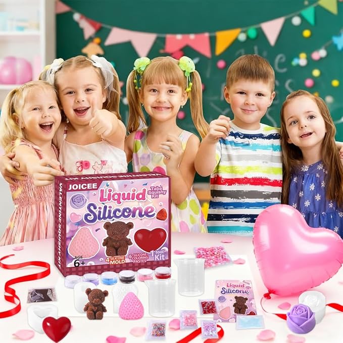 JOICEE Valentines Day Taba Squishy Kit, DIY Valentine Crafts Kit 18OZ 1:1 AB Liquid Silicone with 3D Mold for Make Your Own FuFu Squishies Kits Valentines Day Party Favors Stress Relief Toys Gifts