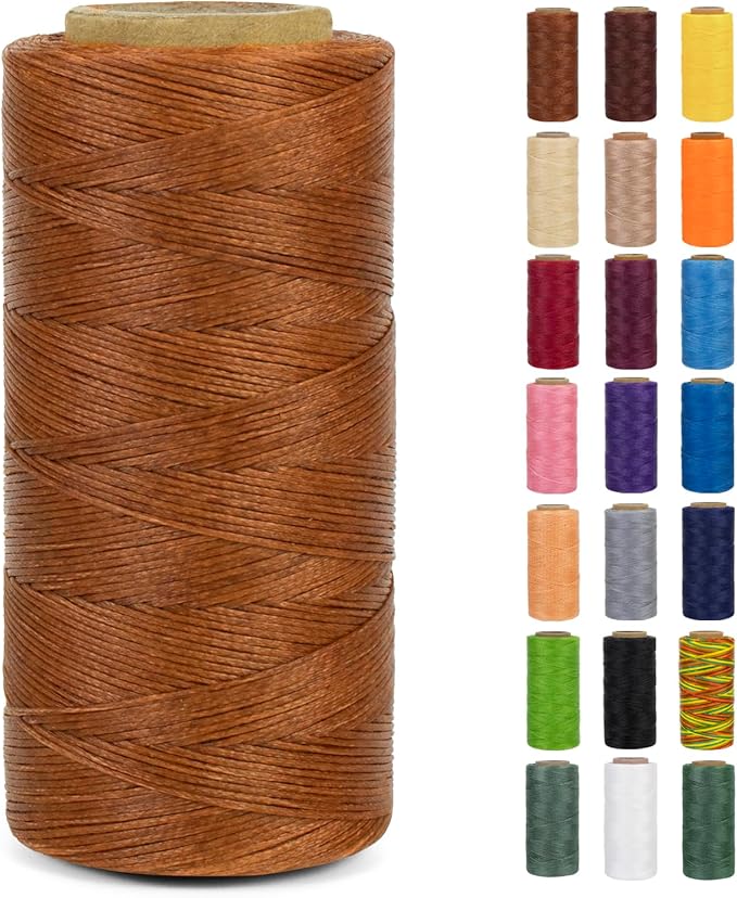 0.8mm Waxed Thread for Leather Sewing, 284 Yards, 150D Flat Wax String, Waxed Cord for Bracelet Making, Bookbinding, Shoe Repairing, Leather Projects, DIY Crafts (Brown)