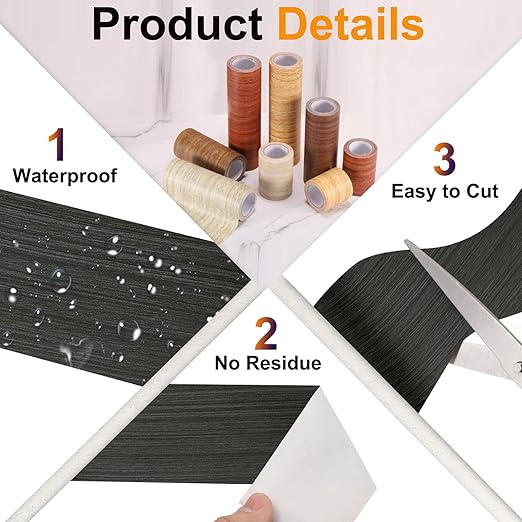 PATIKIL Wood Grain Tape 12" x 32 ft, Self-Adhesive Wood Texture Repair Tape Realistic Wooden Effect Patch for Furniture Cabinets Floor Walls, Black Wood Grain