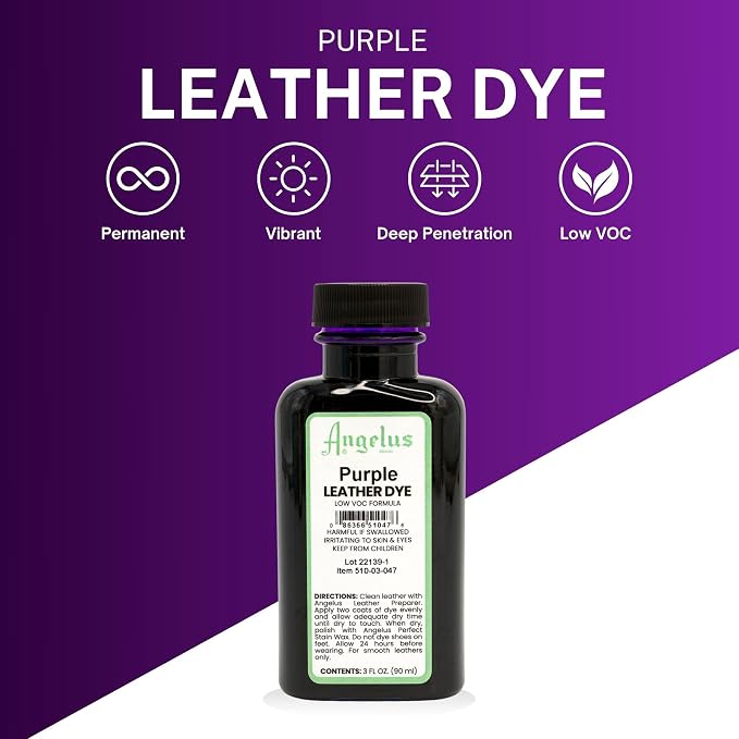 Angelus Leather Dye - Flexible Leather Dye for Shoes, Boots, Bags, Crafts, Furniture, & More 3oz, Dauber Included (Purple)