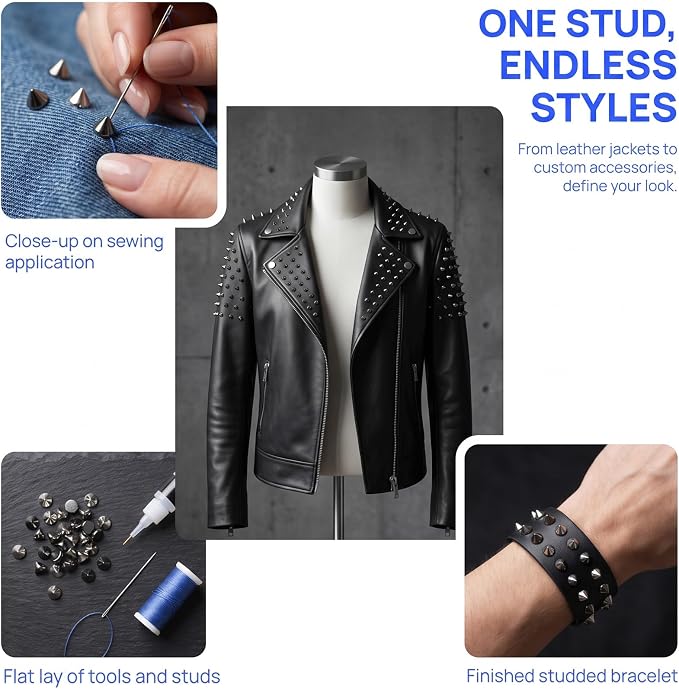 OIIKI 100 PCS 8mm ABS Bullet Spike Cone Studs, Black, Silver | Rivets Cone Spike Studs Beads, Flat Back Punk Spikes DIY Crafts Studs Glue on Decoration for Leather Clothes Belt Bags