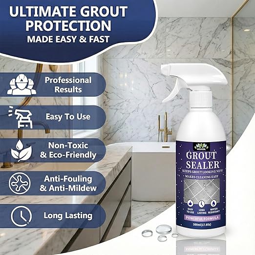 Meuvcol Grout Sealer,17.6 OZ Waterproof Grout Sealer for Shower, Floor, Kitchen - 100% Safe Tile Sealer Spray - Long Lasting Clear Grout Sealant for Stone, Bathroom, Marble - Indoor & Outdoor