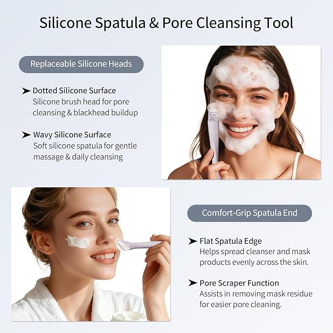 Blackhead Remover Tool, Stainless Steel Face Scraper, Skin Scrubber Face Spatula for Deep Cleansing, 3-in-1 Skin Care Tool with Blackhead Scraper, Mask Applicator & 2 Silicone Heads (Purple)