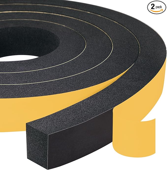 Yotache High Density Adhesive Foam Tape 2 Rolls 1" Wide X 3/4" Thick, Weather Stripping Gasket Seal, Shockproof, Furniture Protective, 13 Ft Length (2 x 6.5Ft Each)