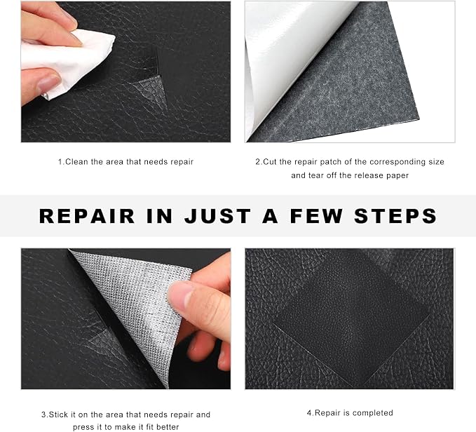 2 PCS Car Leather Repair Kit, 4×8 Inch Waterproof Self Adhesive Leather Repair Patches Kit, Super-Thin Cuttable PU Vinyl Patch Tape for Repairing Car Seats Sofas Chairs (Wine Red)