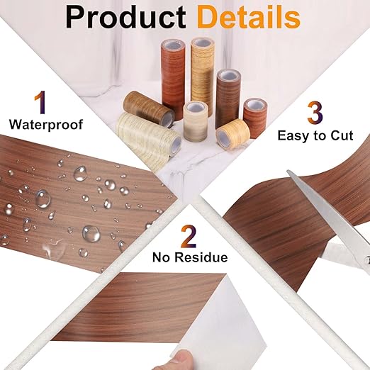 PATIKIL Wood Grain Tape 2" x 32 ft, Self-Adhesive Wood Texture Repair Tape Realistic Wooden Effect Patch for Furniture Cabinets Floor Walls, Teak