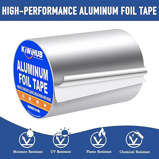 Aluminum Foil Tape, 6 inch x 65ft(3.9Mil), Heavy Duty HVAC Tape, Insulation Adhesive Metal Tapes for Ductwork, Dryer Vents Pipe, Sealing and Repairing