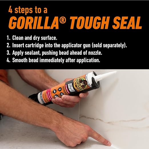 Gorilla Ultimate Sealant Kitchen & Bath Caulk, Paintable & Waterproof, 9 oz Cartridge, White