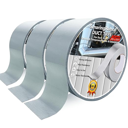 3pcs Duct Tape Heavy Duty Waterproof, Premium Sliver/Grey Strong Adhesive Flex Seal Duct Tape Bulk for Ductwork Repair, Carpet Tape, Dryer Vent, HVAC (65 FT*2 Inch*190μm,70Mesh) Indoor Outdoor Hose