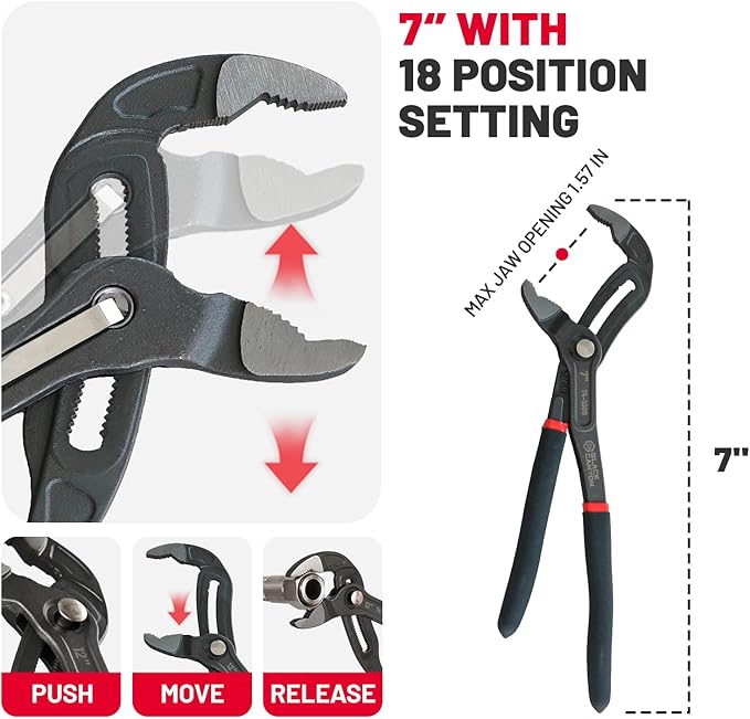 BLACK CANYON 7" Tongue and Groove Pliers, V-Jaw Groove Joint Plier with 25 Adjustable Positions, Heavy Duty 50 Cr-V Steel, Non-Slip Ergonomic Handle for Plumbing, Nuts, Bolts & Automotive Repair
