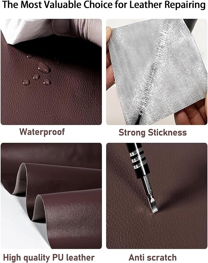 Leather Repair Kit for Furniture, 16x40 inch Self Adhesive Leather Repair Patch for Couches, Chairs, Car Seats, Cabinets, Handbags, Waterproof and Wear-Resistant Vinyl Repair Kit, Beige