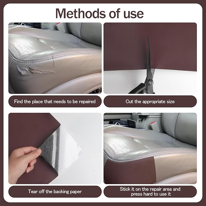 CHEIGHY 2pcs Self-Adhesive Leather Repair Kit for Furniture, Couches, Car Seats 8.2X11 Inch PU Vinyl Leather Patch Tape for Sofa, Office Chairs, Jackets (Coffee)