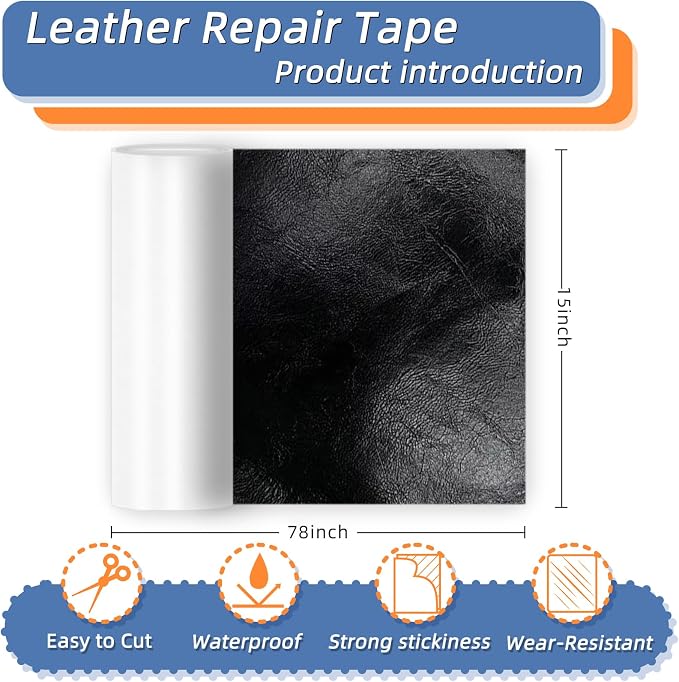 Self Adhesive Faux Leather Repair Patch,1Roll 15x78 Inch Leather Repair Tape for Furniture,Couch Tape for Couches,Bed,Car Seats,Chair,Black