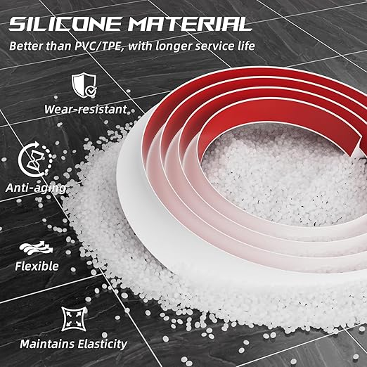 Flexible Quarter Round Molding Trim - Peel and Stick Silicone Caulk Strip,Shoe Molding for Floor Edge,Wall Corner,Staircase,Cabinet,Baseboard and Window Sill in Bathroom/Kitchen/Living Room,118 Inch