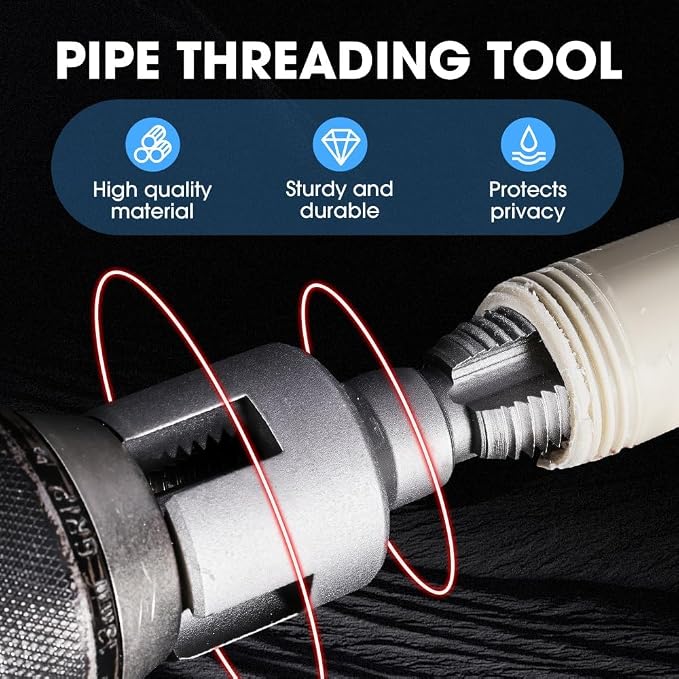 4 in 1 Water Pipe Wrench, 1/2'' 3/4'' 1'' PVC Pipe Threader Kit, Integrated Internal & External Pipe Threading Tool, 4 in 1 Water Pipe Threader Tool for Plumbing Projects Home Repairs (1/2"+3/4")