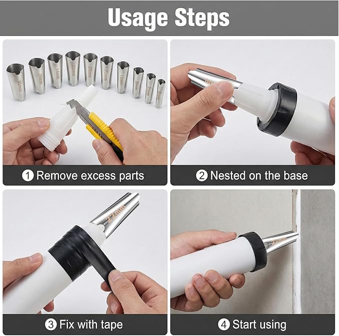 15Pcs Caulking Finishing Tool Caulking Tips Applicator Reusable Caulk Tips Nozzles Stainless Steel Caulk Nozzle Applicator Reusable for Bathroom Doors Windows