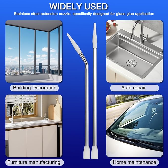 Professional Caulking Gun Nozzle Extensions, Stainless Steel, Straight and Curved Tips, 14.57 in, 2-Piece Set for Sealant Application，DIY pure handmade