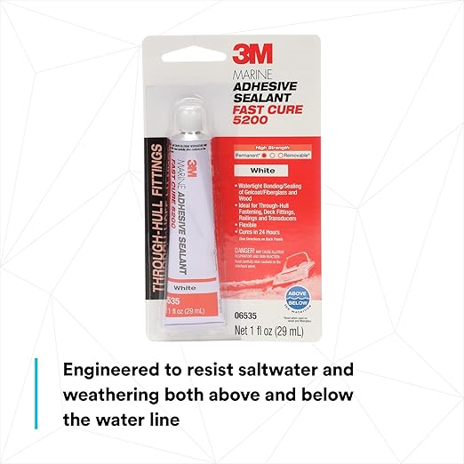 3M Marine Adhesive Sealant Fast Cure 5200 (06535) Permanent Bonding and Sealing for Boats and RVs Above and Below the Waterline Waterproof Repair, White, 1 fl oz Tube