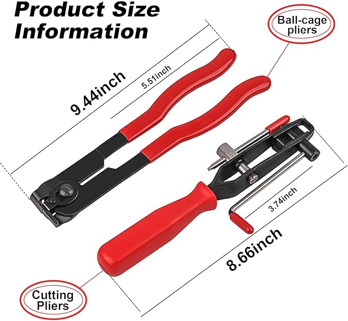 Dickno 2-Piece CV Boot Clamp Pliers Kit, Heavy Duty Universal Ear CV Axle Boot Clamp Pliers for Car, ATV, UTV (Red)