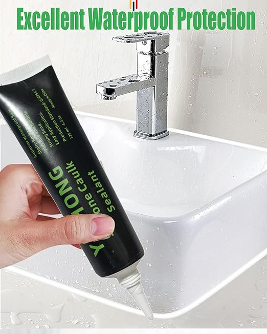 YIZHONG Silicone Sealant Caulk, 4.2 oz Tube for Bathroom & Kitchen, Easy Squeeze & Smooth Application, Low Odor (Clear 125ml)