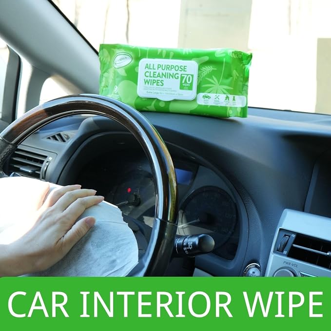 Air Jungles Car Interior Cleaning Wipes Set 210 Count, XL 8" x 10" | Multi-Purpose Wipes For Car Leather Seat, Windshield Window Mirror Cleaning, Steering Wheel & Vinyl Cleaning