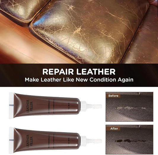 Kenbry Leather Repair Kit for Furniture, Car Interiors,Car Seat,Brown Leather & Vinyl Repair Kit for Couches,Shoes,Real & Artificial Leathers, PU, Fix Scratch, Tears, Peeling, Burn Hole, Fade