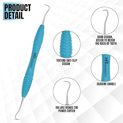 Professional Dental Tools Tartar Scraper for Dentist, Personal and Pets Use Plaque Remover with Comfortable Grip, Double Ended Silicon Grip Scaler H5/33 (Aqua)