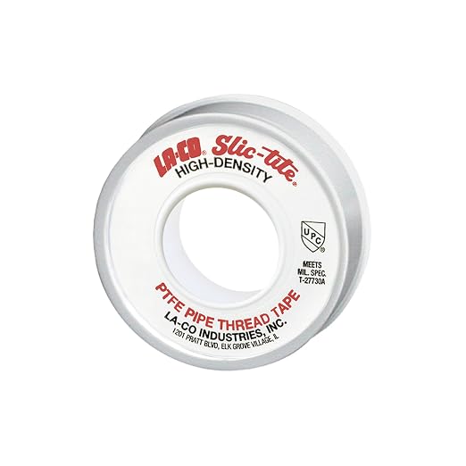 LA-CO 44083 Slic-Tite PTFE Pipe Thread Tape, Premium Grade [600" Length, 1/2" Wide], White