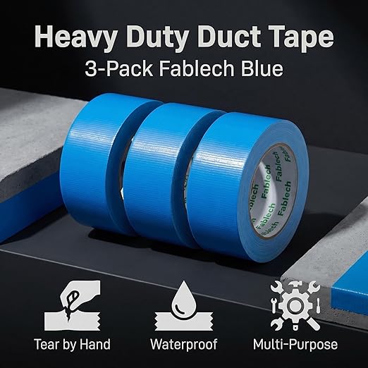 3 Pack Duct Tape Heavy Duty ,9 Mil Thickness,2 inches x 30 Yards, Waterproof Strong Adhesive Duct Tape, All-Purpose Tear by Hand for Repairs,Flexible,No Residue, DIY & Industrial Projects（Blue）